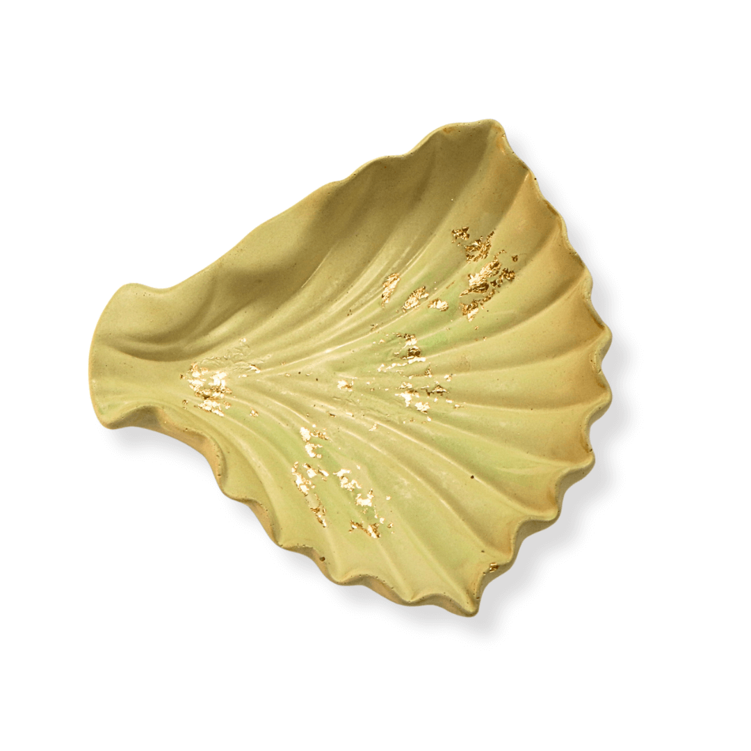 Gold Accent Seashell Trinket Tray - Handcrafted Art Concrete Decor
